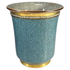 Vintage Royal Copenhagen Turquoise Crackle Glaze Tumbler Pot With Gilded Decor #3491