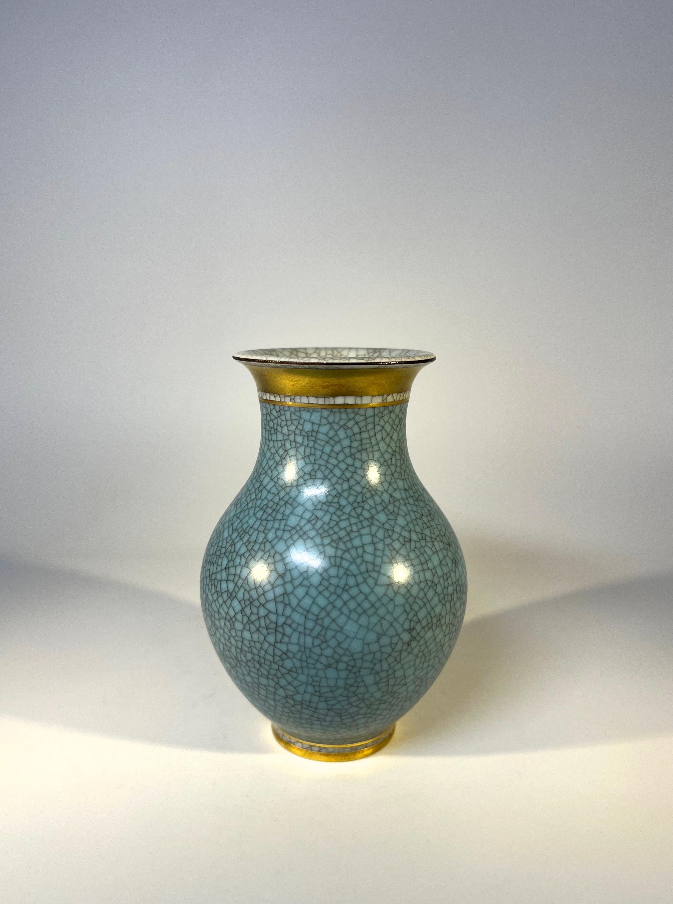 Royal Copenhagen, Turquoise Crackle Glazed Vase With Gilded Banding  #2736 In Good Condition In Rothley, Leicestershire