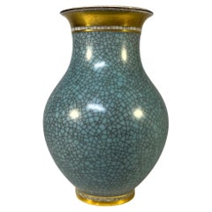 Royal Copenhagen, Turquoise Crackle Glazed Vase With Gilded Banding  #2736