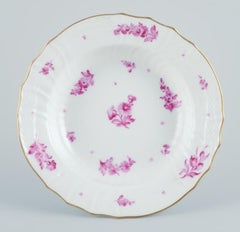 Royal Copenhagen, Two Deep Plates Hand Painted with Purple Flowers and Gold Rim