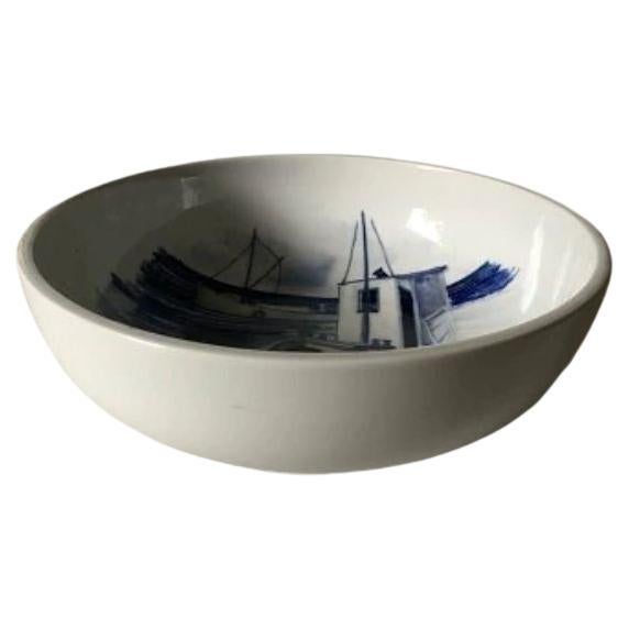 Royal Copenhagen Unique Bowl by Lars Swane with Motif of Asaa Harbor, Vendsyssel For Sale