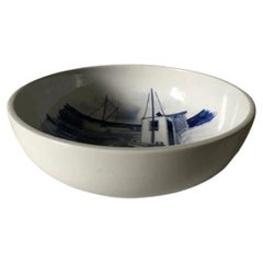 Royal Copenhagen Unique Bowl by Lars Swane with Motif of Asaa Harbor, Vendsyssel