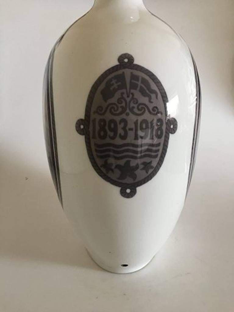 Art Nouveau Royal Copenhagen Unique Vase Decorated with Ships by Christian Benjamin Olsen For Sale