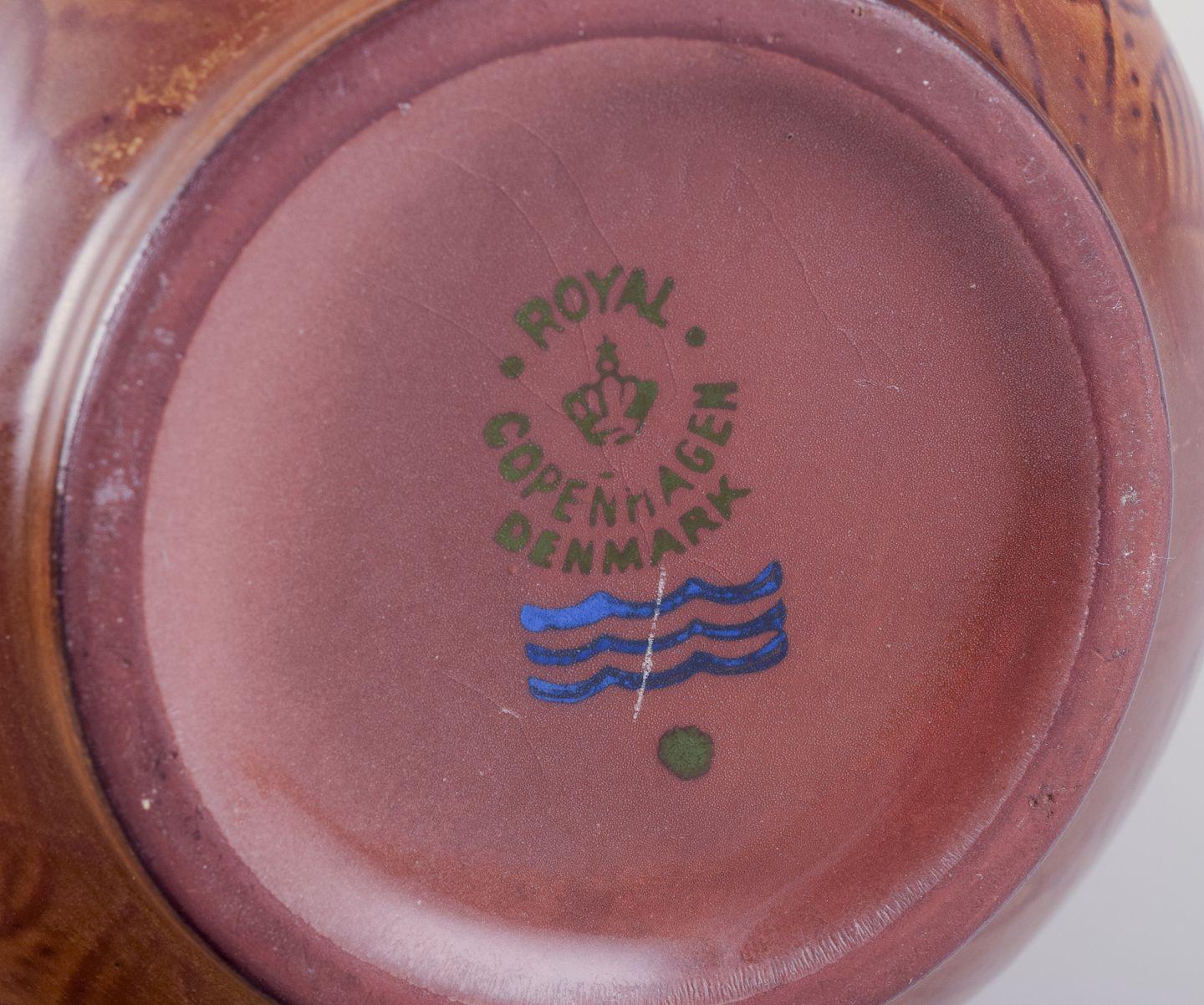 Clay Royal Copenhagen, vase in burnt red clay, decorated with foliage. For Sale
