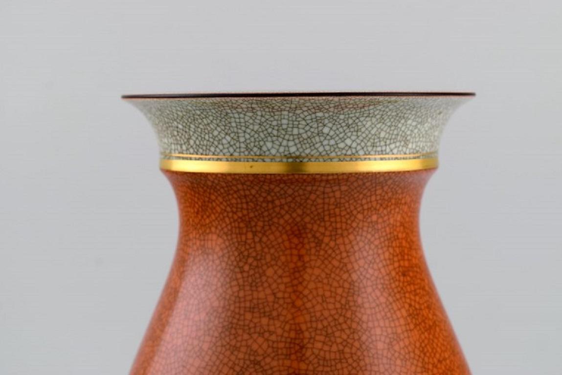 Danish Royal Copenhagen, Vase in Crackle Porcelain with Gold and Orange Decoration