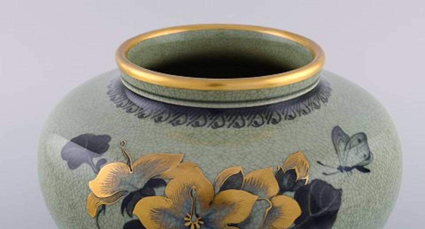 Art Deco Royal Copenhagen Vase in Crackled Porcelain with Gold Decoration, 1920s