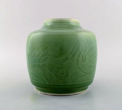 Royal Copenhagen Vase in Glazed Ceramics Decorated with Swans, 1940s