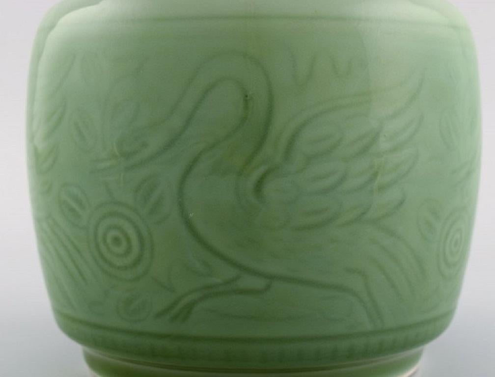 Danish Royal Copenhagen Vase in Glazed Ceramics Decorated with Swans, 1940s