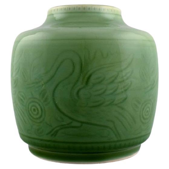 Royal Copenhagen Vase in Glazed Ceramics Decorated with Swans, 1940s