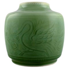 Vintage Royal Copenhagen Vase in Glazed Ceramics Decorated with Swans, 1940s