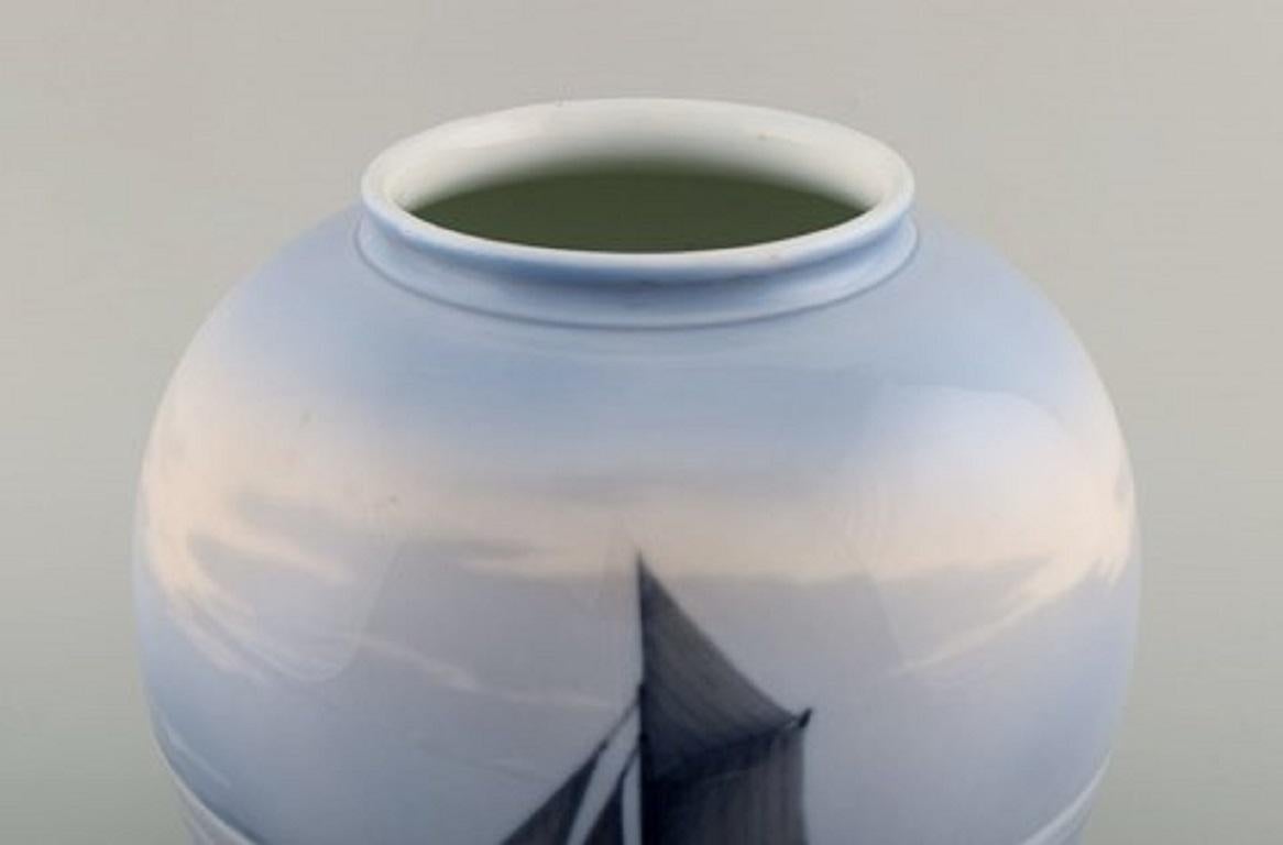 Danish Royal Copenhagen Vase in Hand Painted Porcelain with Sailboat, 1930s-1940s