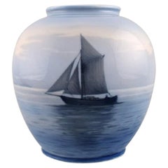 Royal Copenhagen Vase in Hand Painted Porcelain with Sailboat, 1930s-1940s