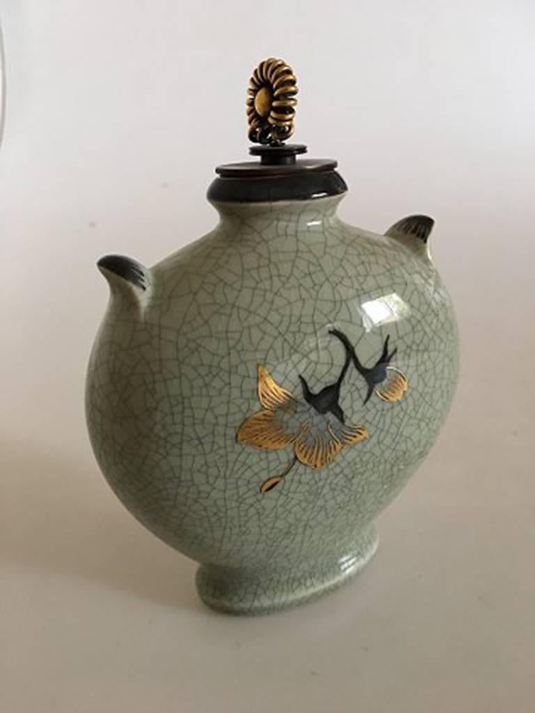 Scandinavian Modern Royal Copenhagen Vase with Bronze Lid by Knud Andersen For Sale