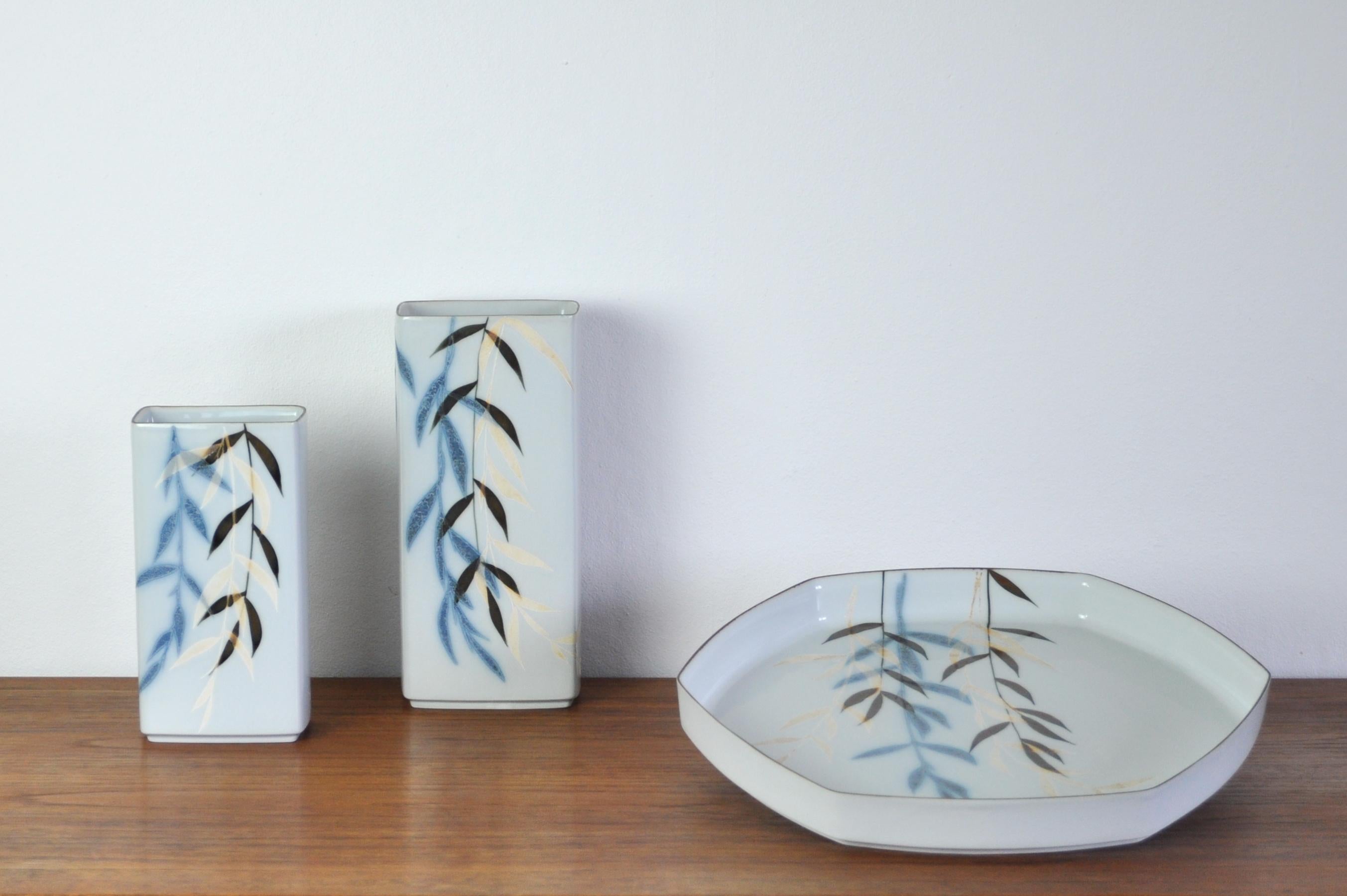 Set of 2 vases and a dish designed by ceramist Ivan Weiss for Royal Copenhagen from the series 