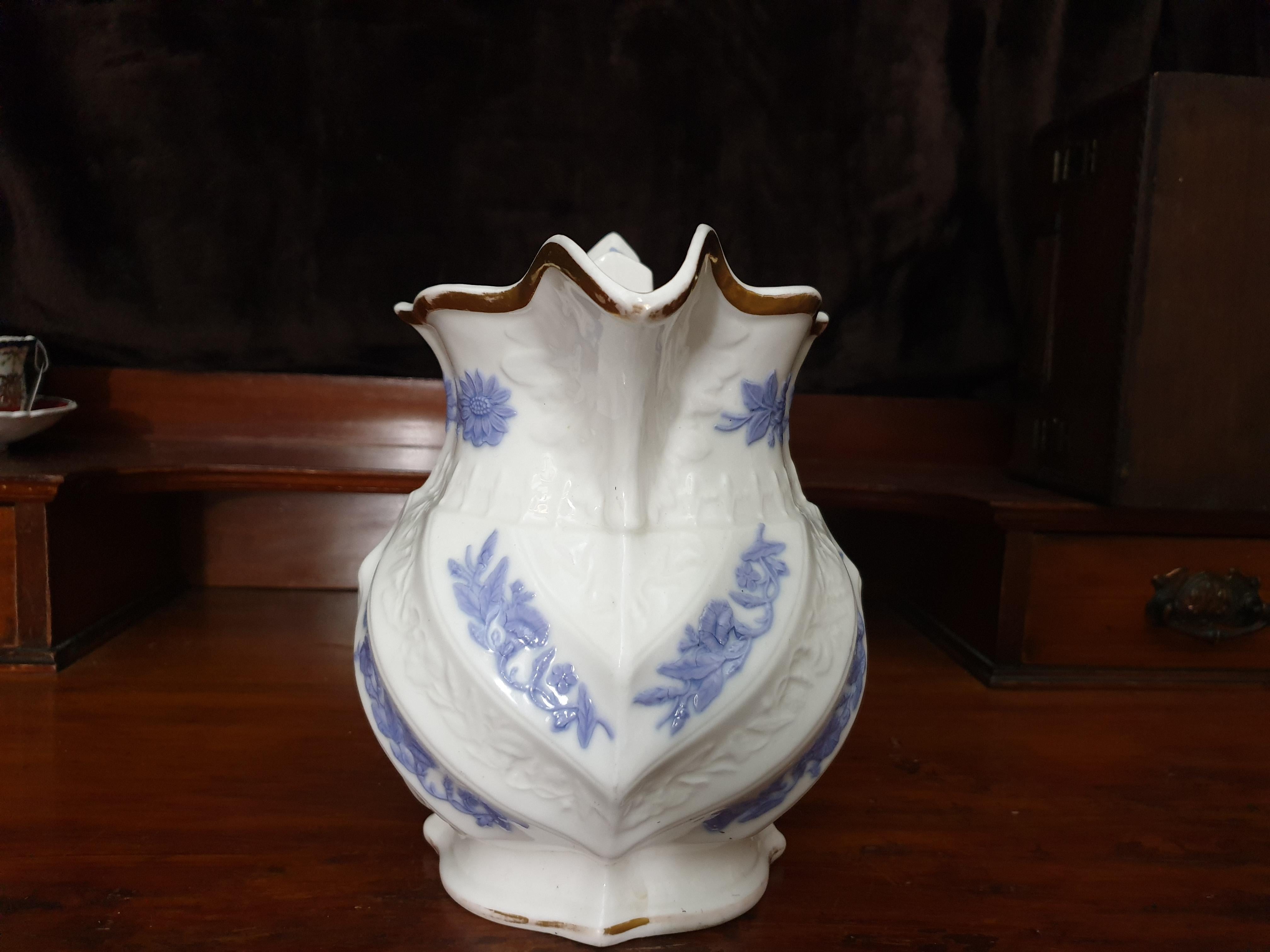 Royal Copenhagen Flower Embossed Violet & Crème Large Water Jug 19th Century For Sale 2