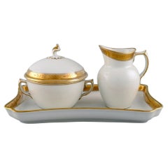 Royal Copenhagen White Dagmar, Sugar Bowl and Creamer on Serving Tray