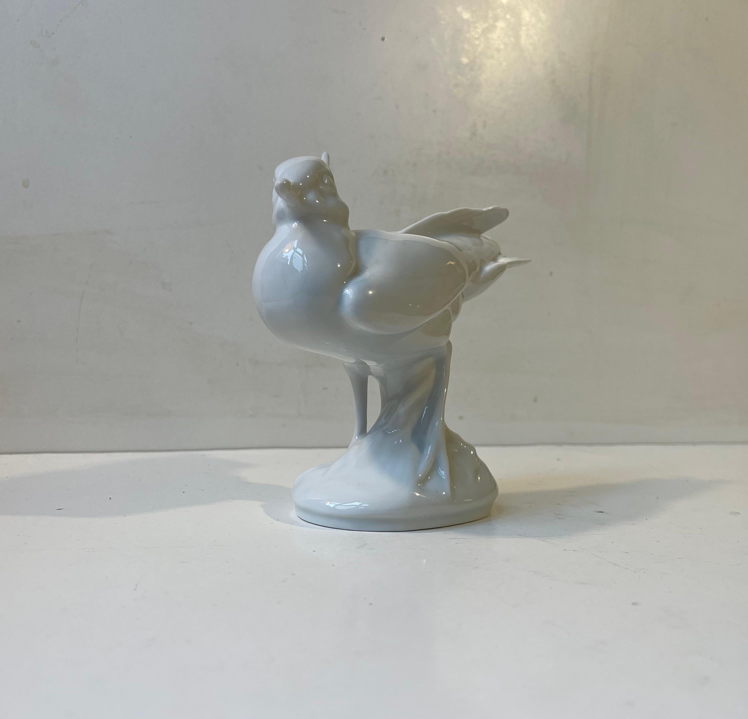 Modern Royal Copenhagen White Peace Bird Figurine in Glazed Porcelain For Sale