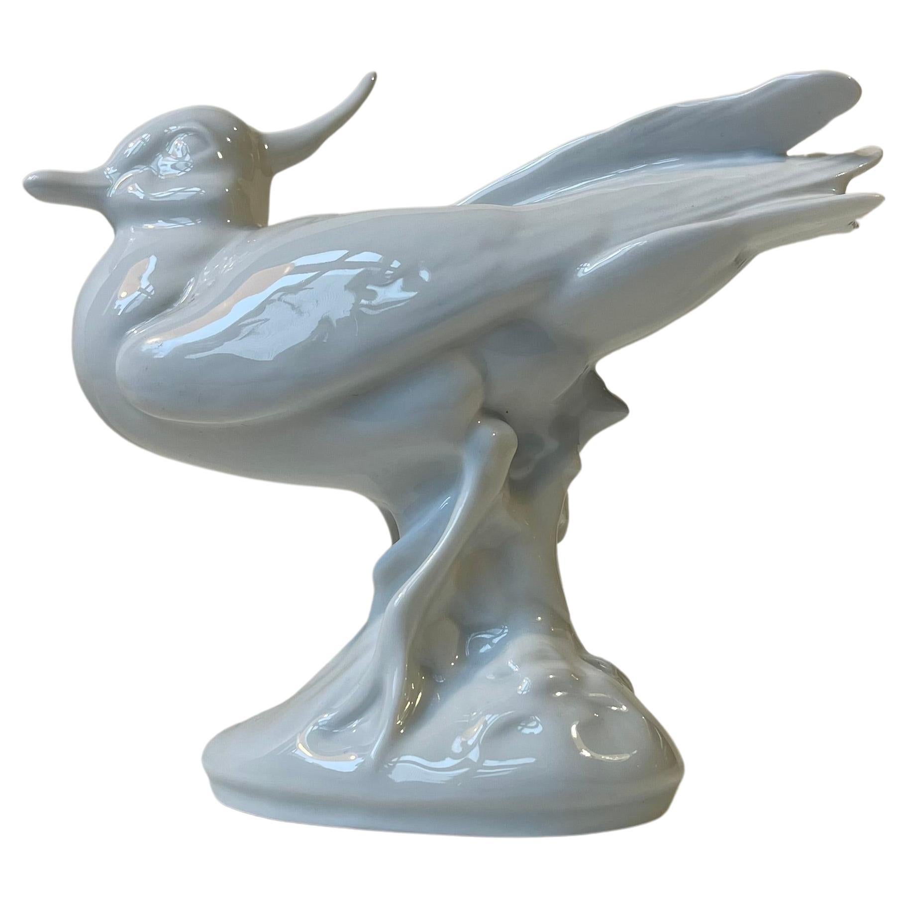 Royal Copenhagen White Peace Bird Figurine in Glazed Porcelain For Sale