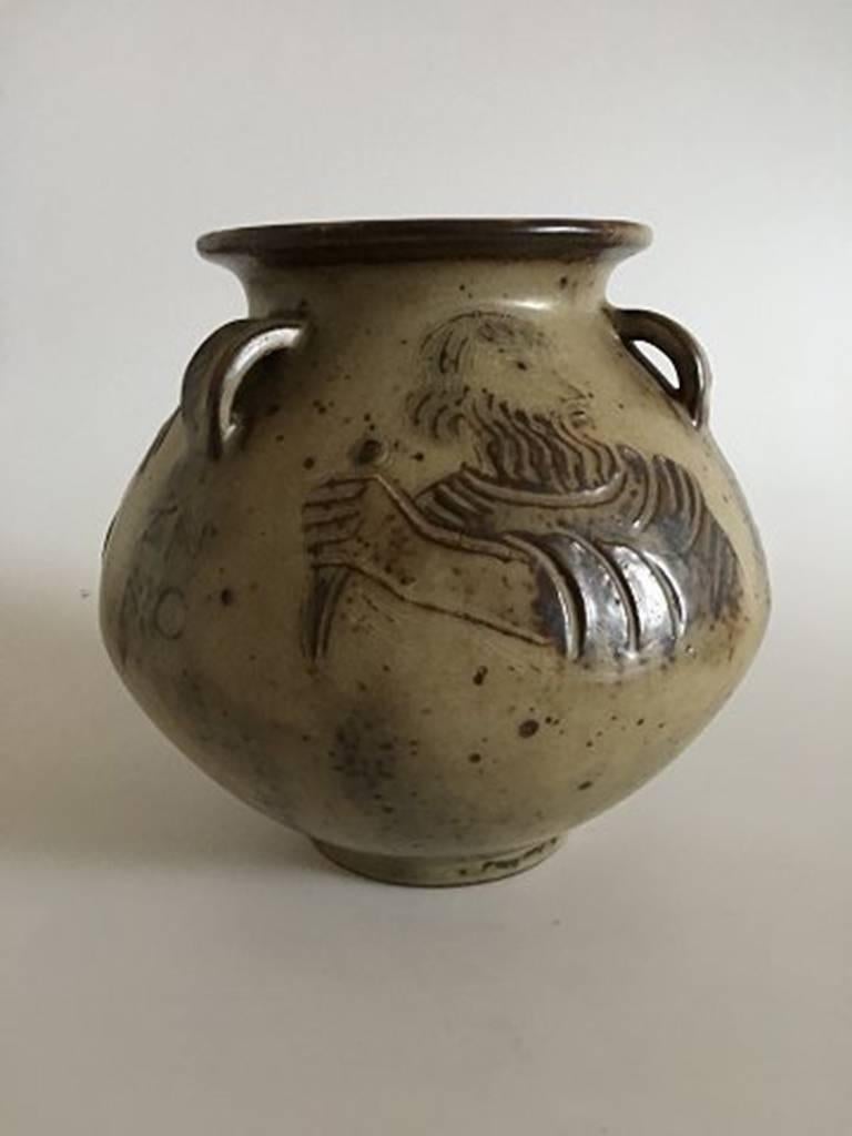 Royal Copenhagn Jais Nielsen vase in sung glaze #2757. Measures 21.5 cm and is in perfect condition.