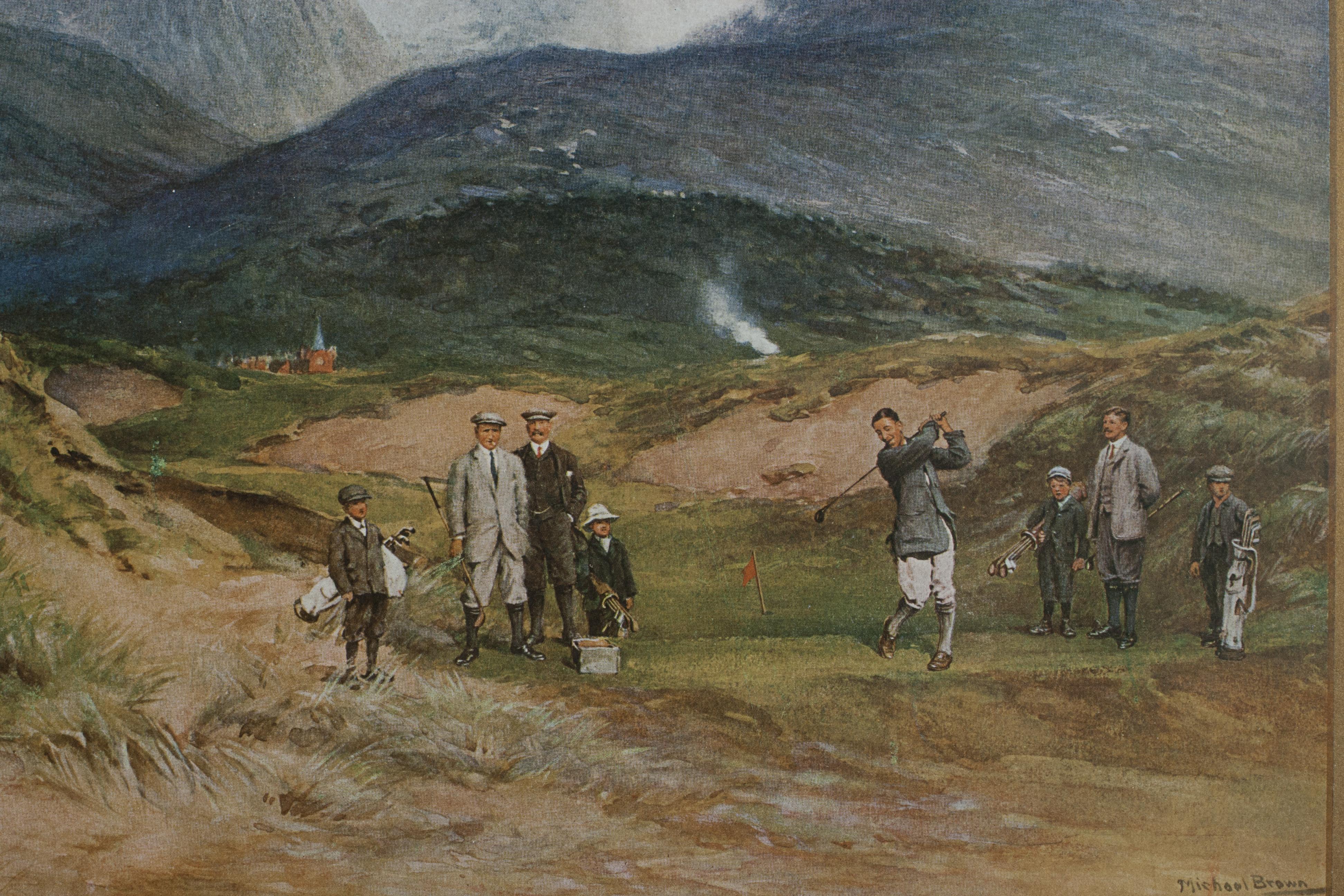 Royal County Down Golfschläger-Druck, Michael Brown, Life Association of Scotland (Frühes 20. Jahrhundert) im Angebot