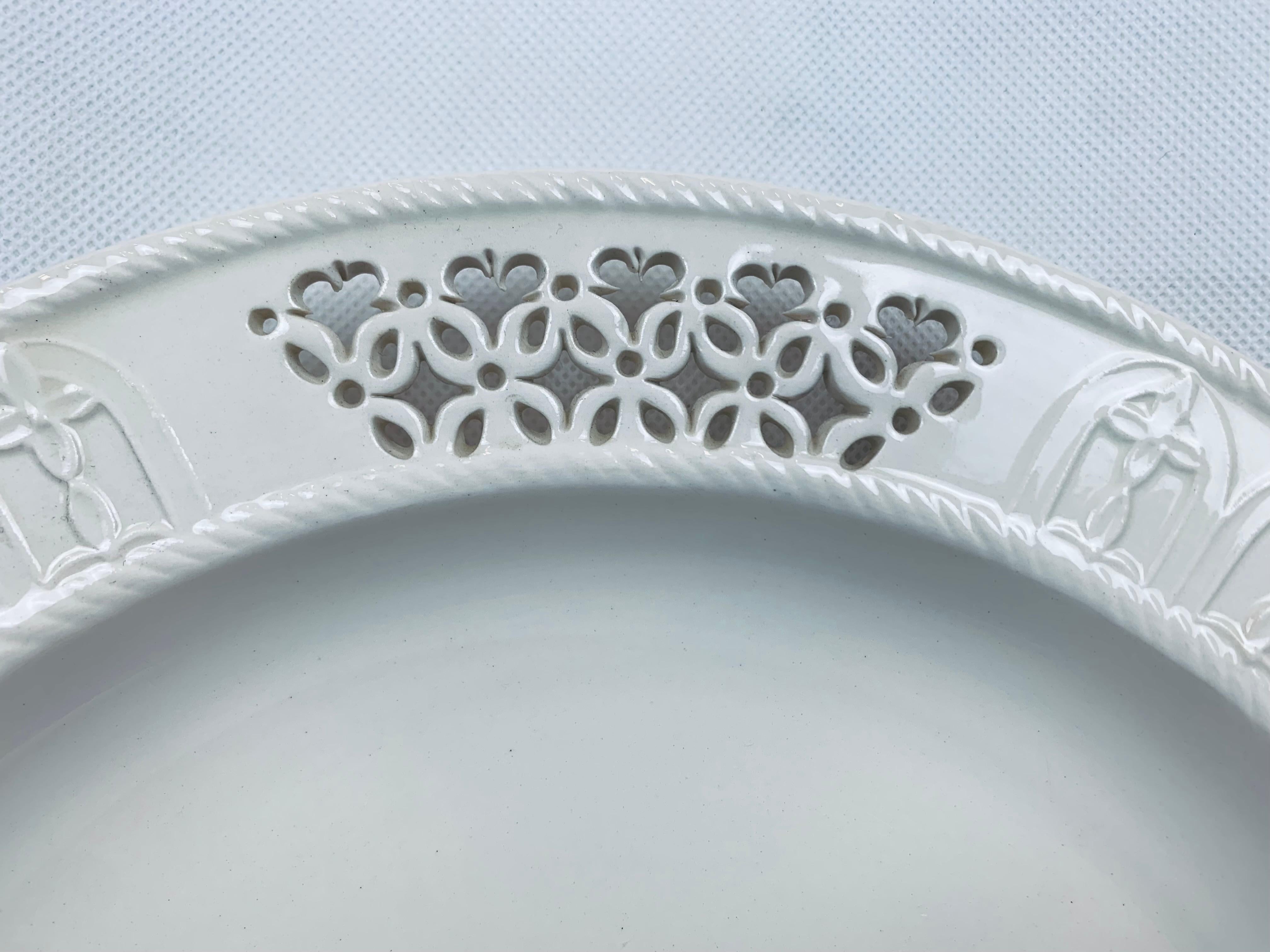 English Royal Creamware Charger with Reticulated Border-12 1/4” Diameter For Sale