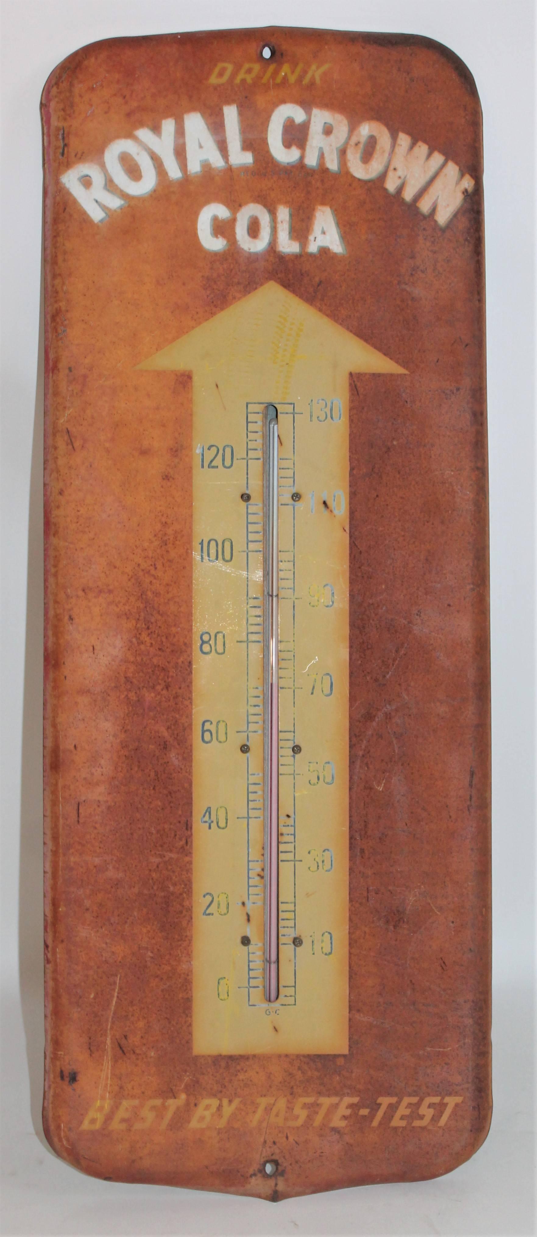 This early 20th century Royal Crown thermometer is in great as found condition. This trade sign was always out front of the general stores for advertising.