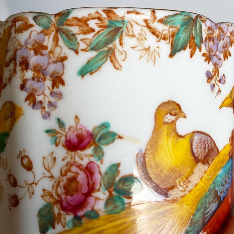 Néo-baroque Tasse à thé et soucoupe Bird of Paradise de la Royal Crown Derby à motif Olde Avesbury en vente