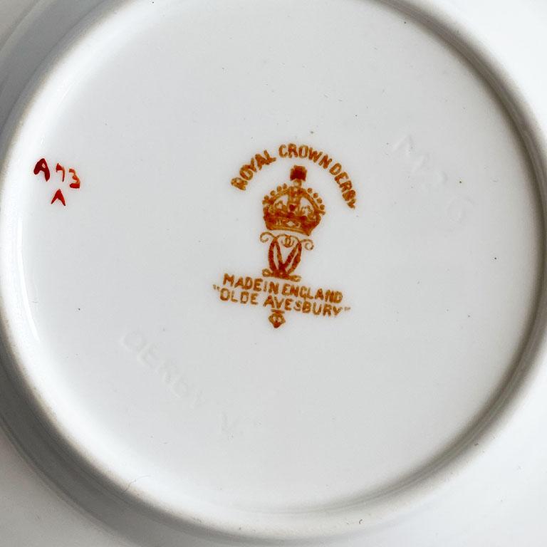 English Royal Crown Derby Bird of Paradise Teacup and Saucer in Olde Avesbury Pattern For Sale