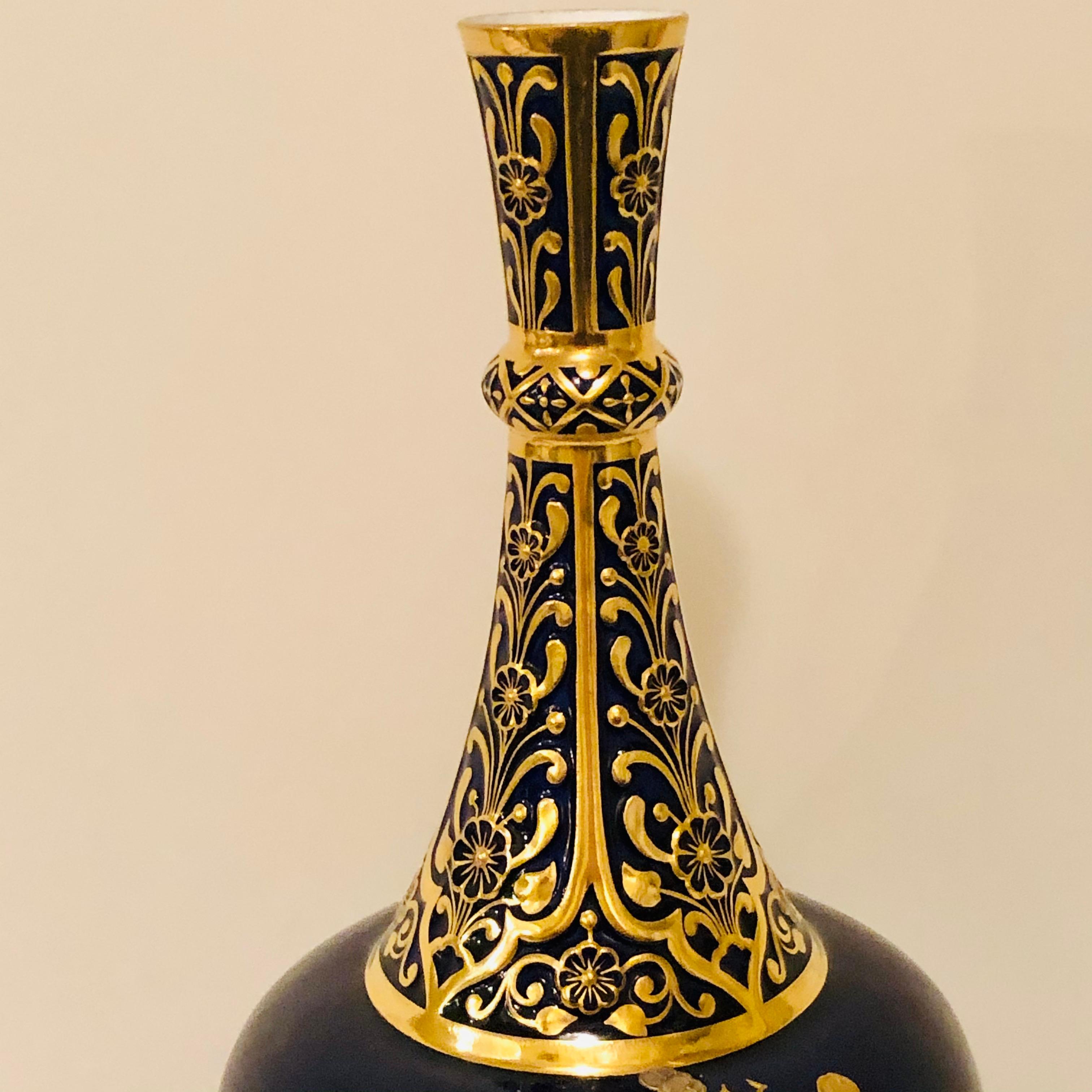 Belle Époque Royal Crown Derby Cobalt Vase Decorated with Raised Gilding