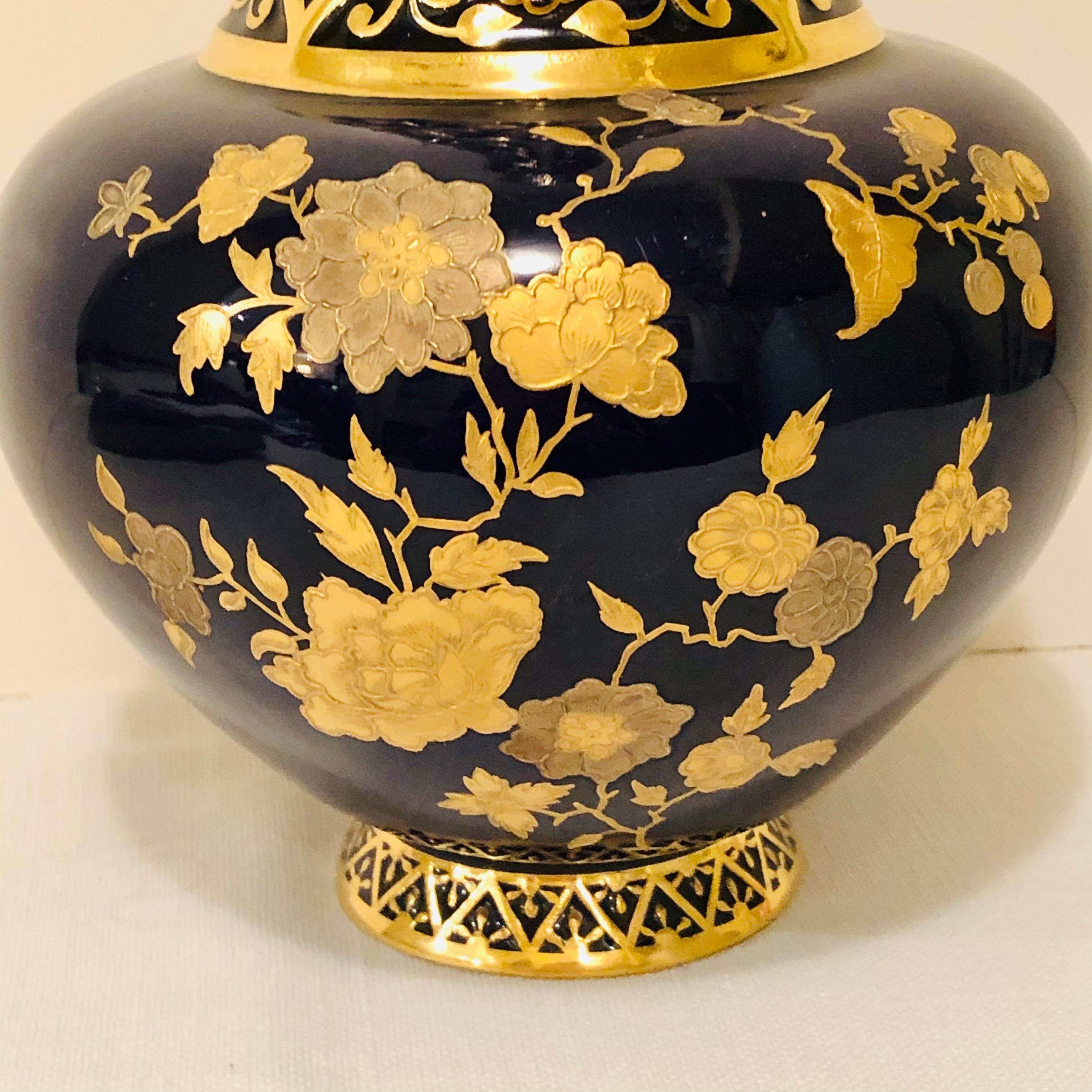 English Royal Crown Derby Cobalt Vase Decorated with Raised Gilding