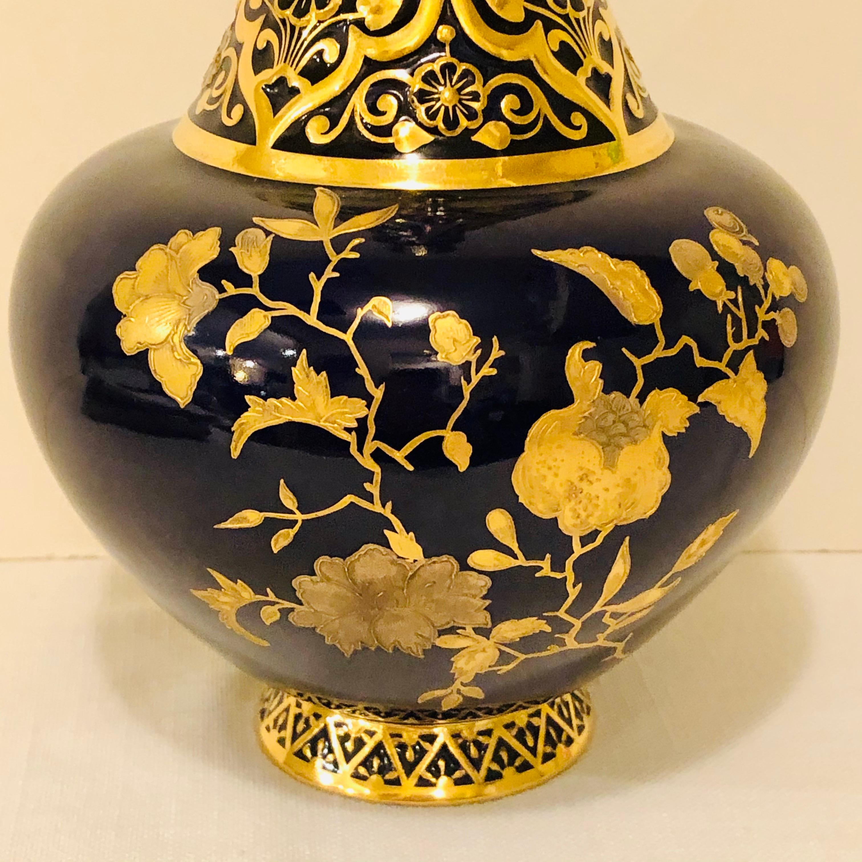 Gilt Royal Crown Derby Cobalt Vase Decorated with Raised Gilding