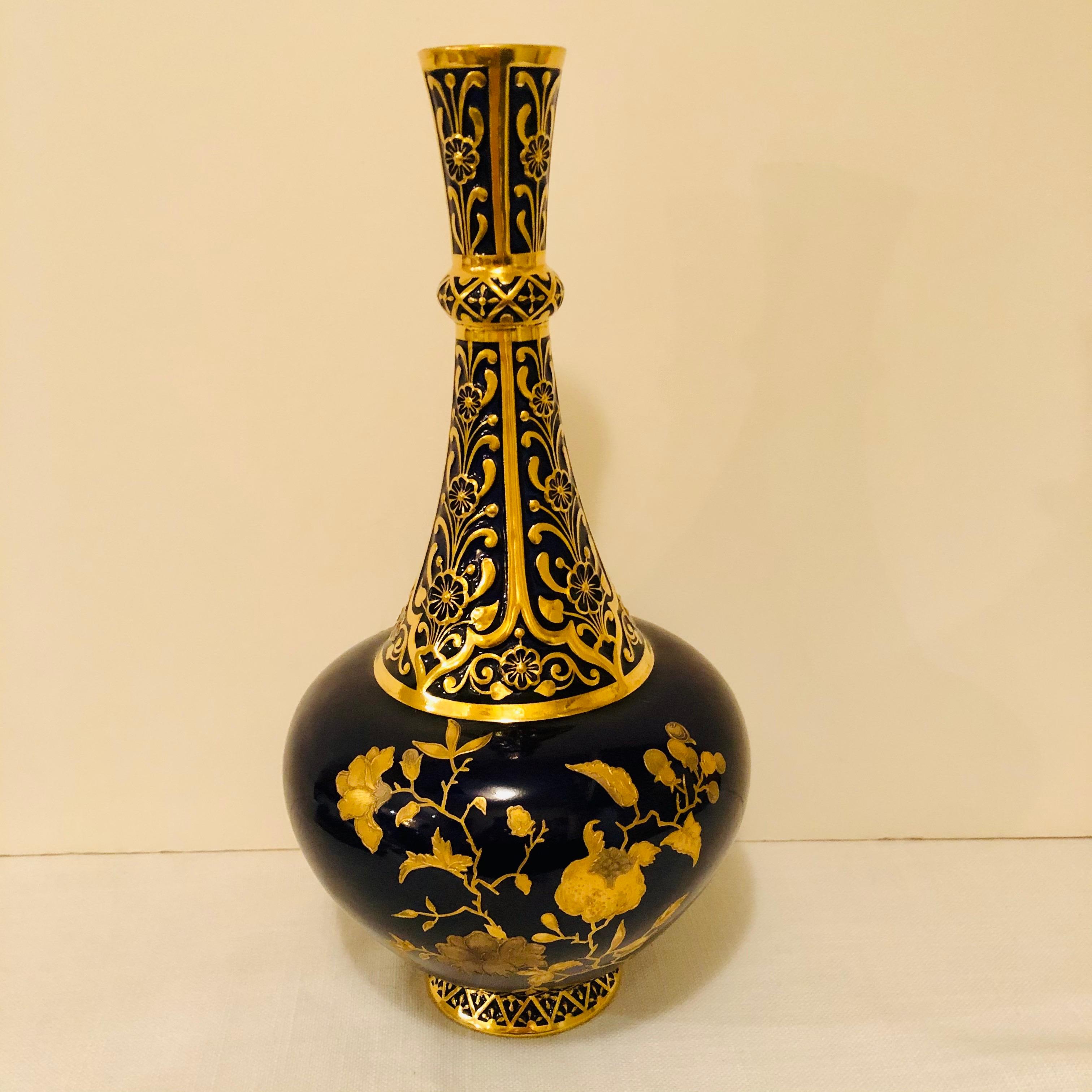 Royal Crown Derby Cobalt Vase Decorated with Raised Gilding In Good Condition In Boston, MA