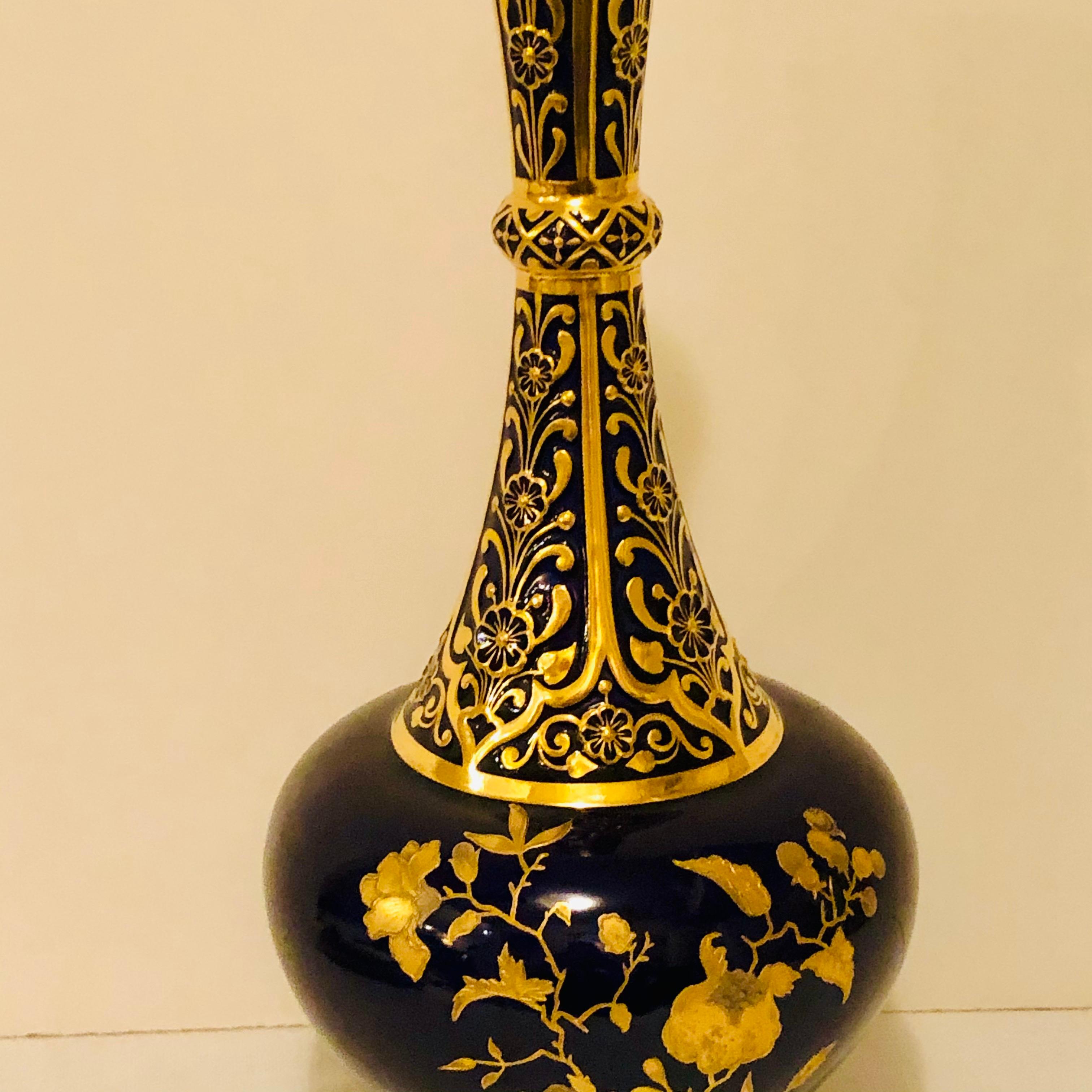 Late 19th Century Royal Crown Derby Cobalt Vase Decorated with Raised Gilding
