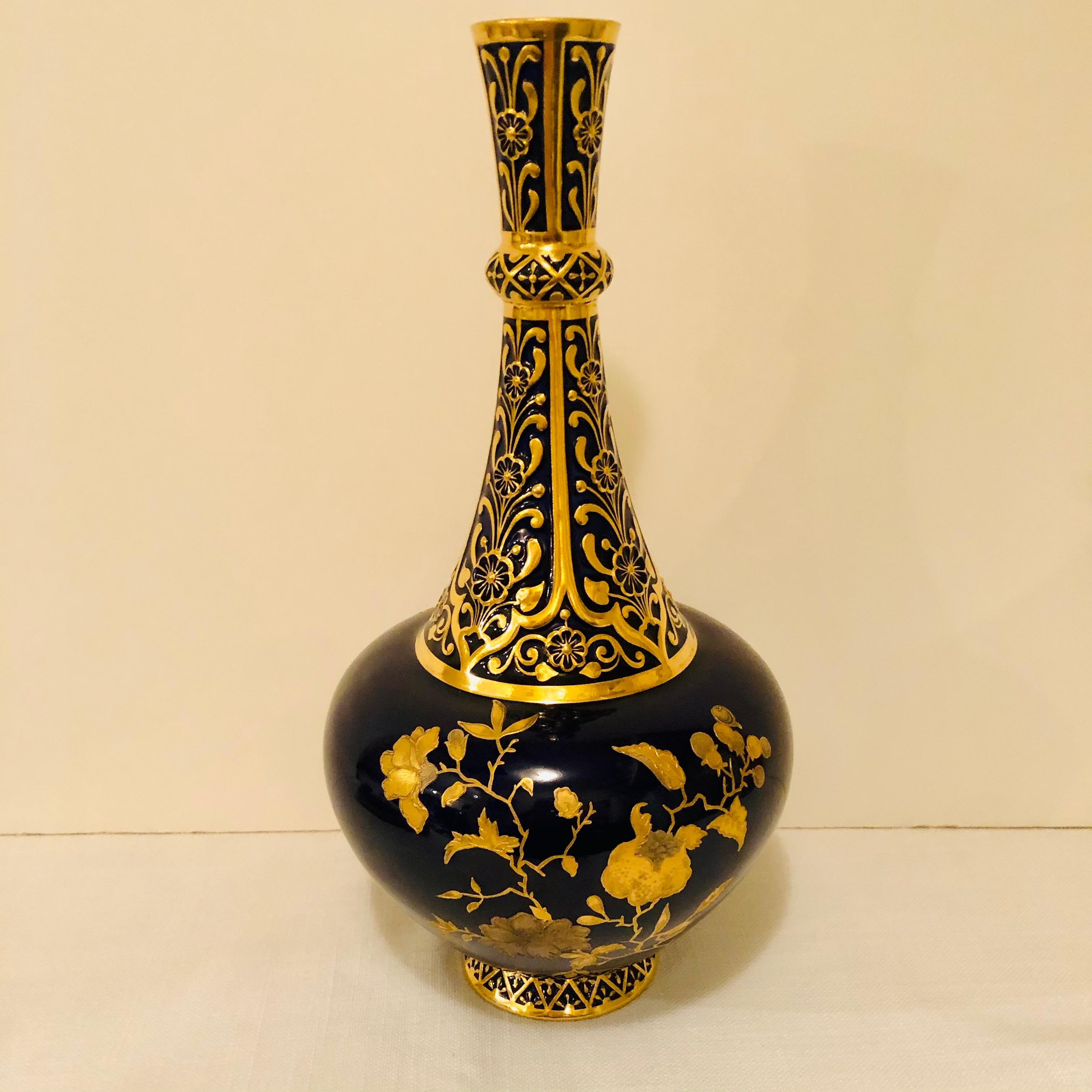 Porcelain Royal Crown Derby Cobalt Vase Decorated with Raised Gilding