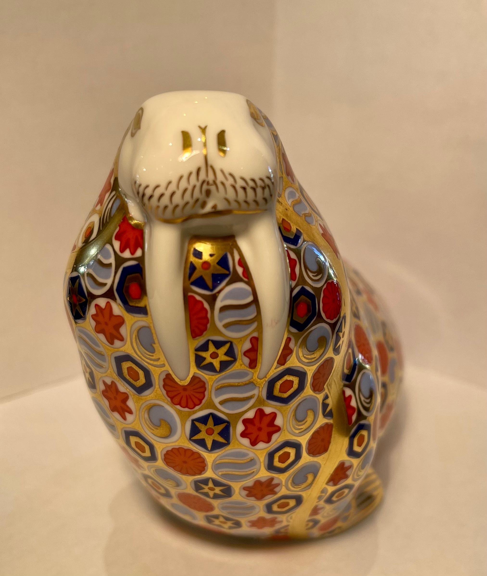 Hand-Crafted Royal Crown Derby English Bone China Millefiori Walrus Figurine or Paperweight