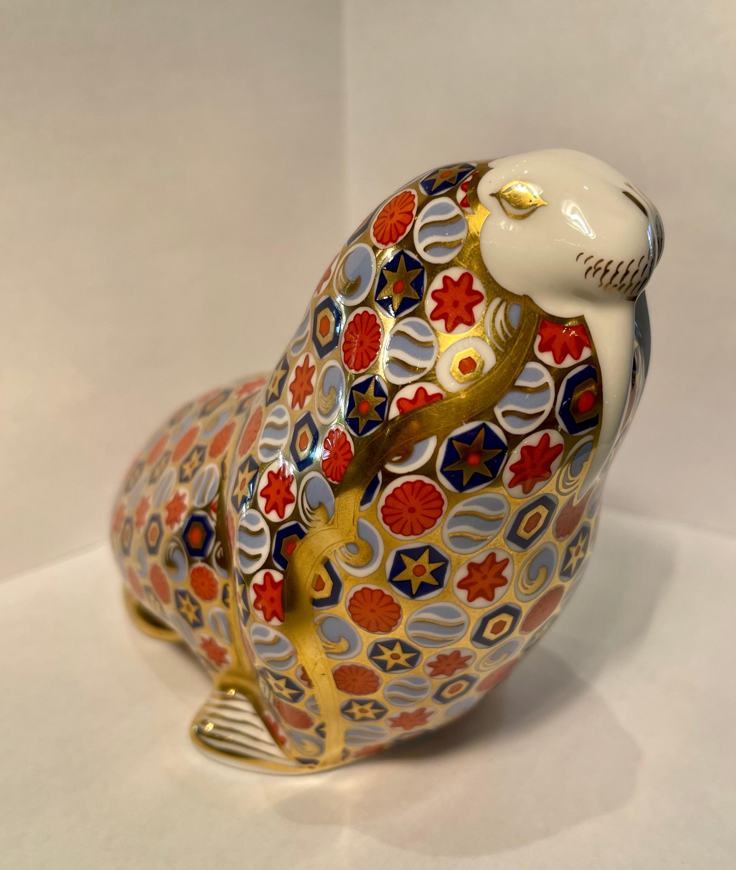 Royal Crown Derby English Bone China Millefiori Walrus Figurine or Paperweight In Excellent Condition In Tustin, CA