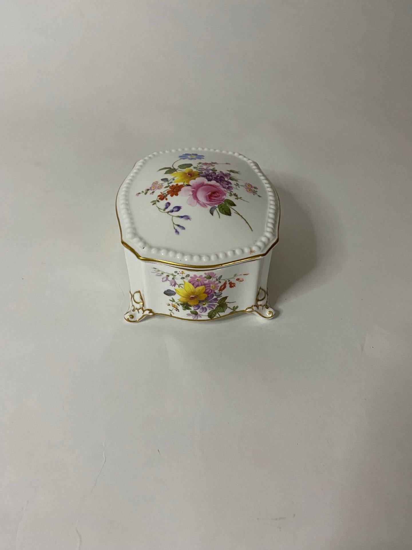 20th Century Royal Crown Derby Hand-Painted Serpentine Box with Floral Bouquets For Sale