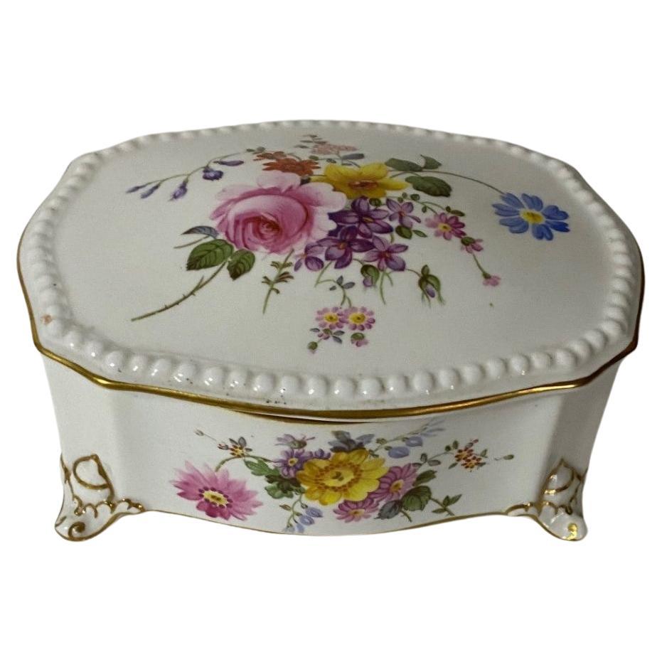 Royal Crown Derby Hand-Painted Serpentine Box with Floral Bouquets