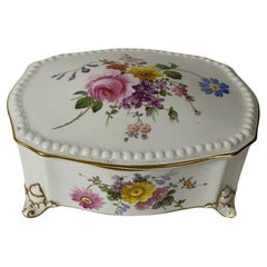 Antique Royal Crown Derby Hand-Painted Serpentine Box with Floral Bouquets