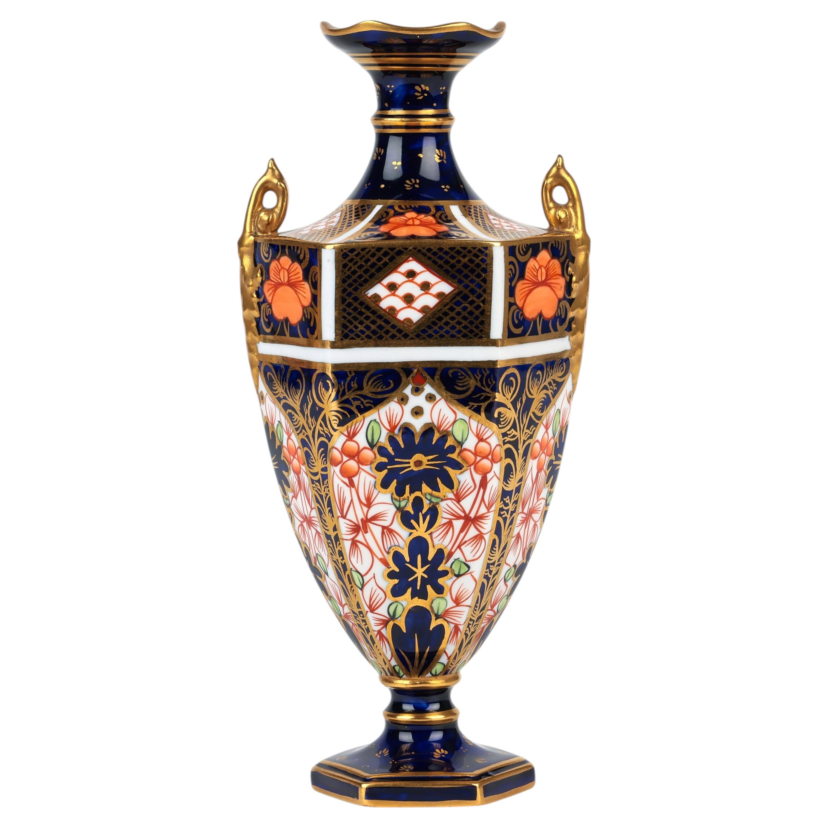 Royal Crown Derby Imari Pattern Hexagonal Pedestal Porcelain Vase