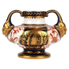Royal Crown Derby Imari Pattern Twin Mask Handled Porcelain Vase