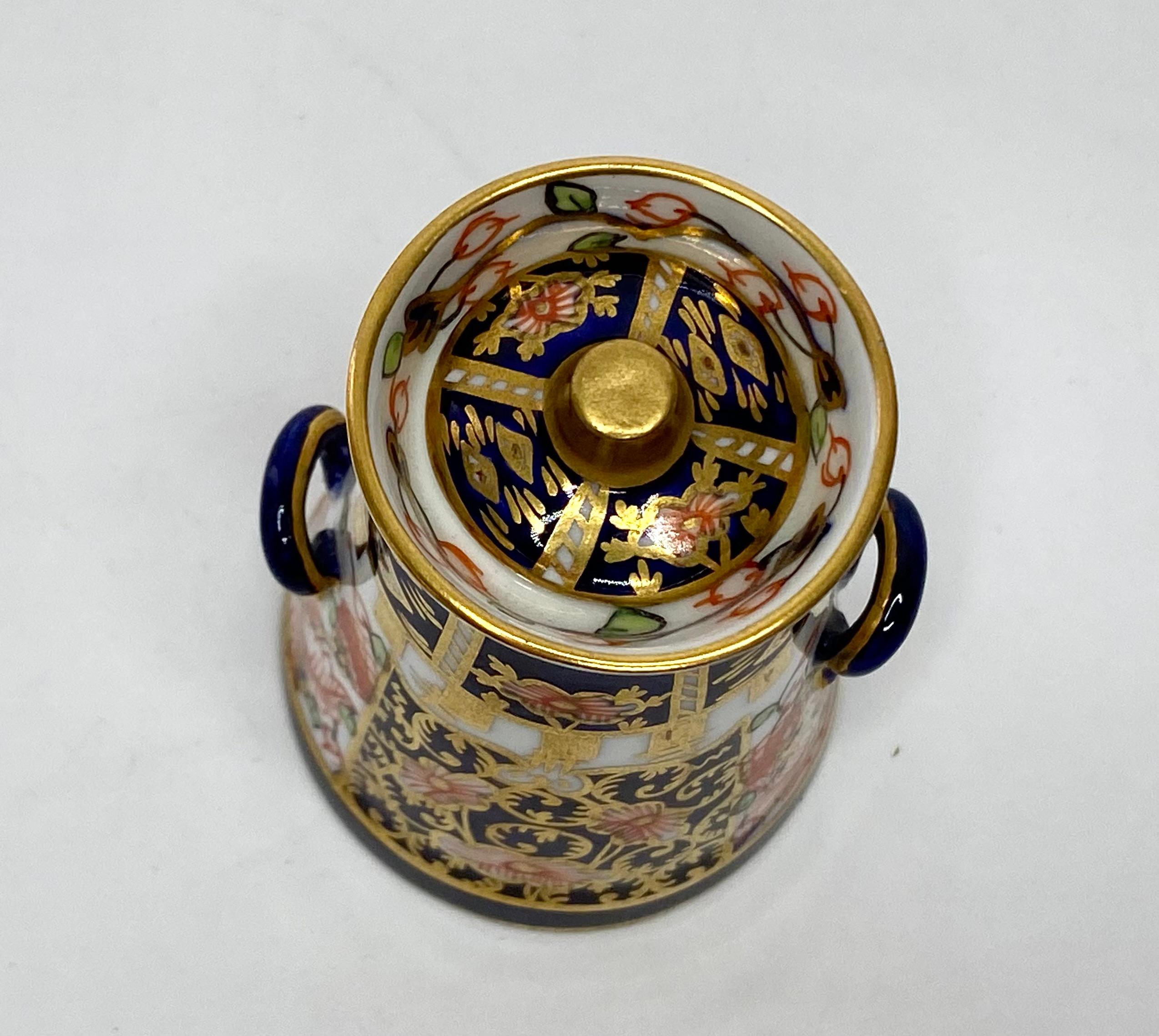 Victorian Royal Crown Derby miniature milk churn and cover, dated 1921.