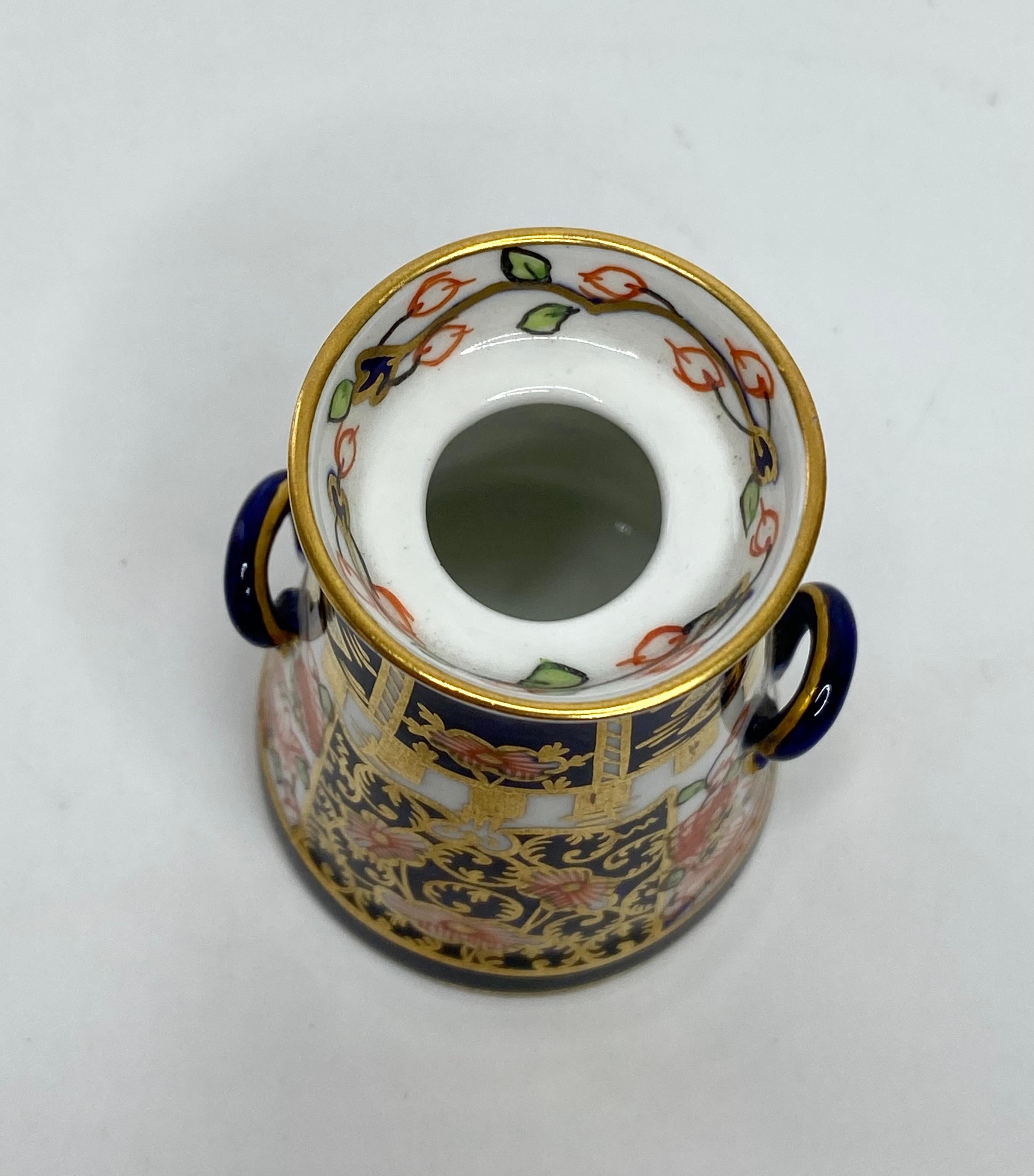 English Royal Crown Derby miniature milk churn and cover, dated 1921.