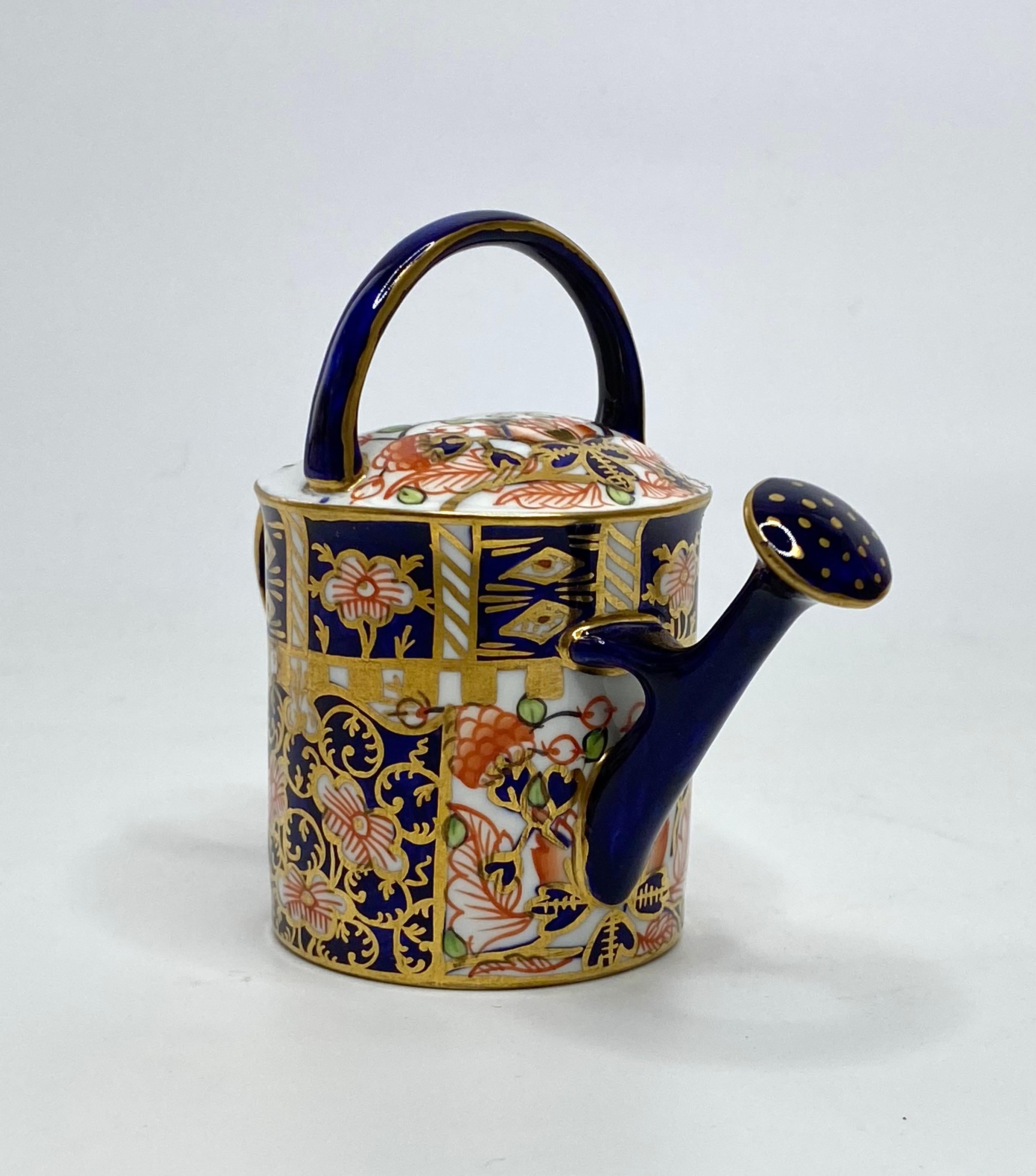 Victorian Royal Crown Derby miniature watering can, d. 1922.