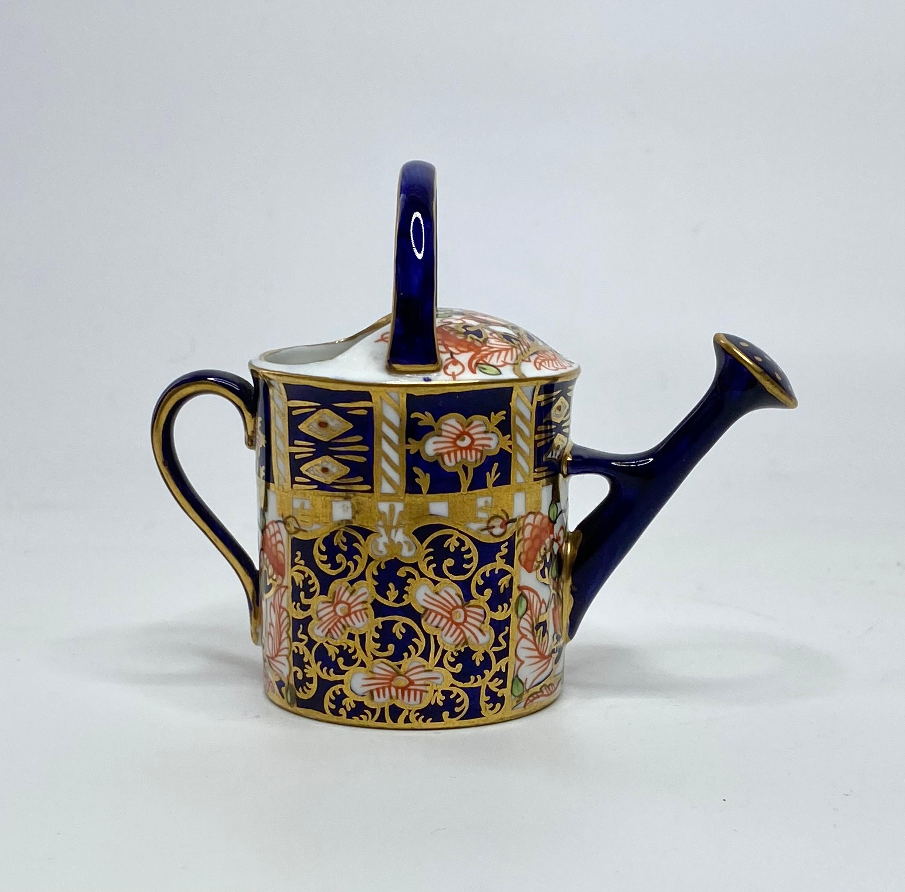 English Royal Crown Derby miniature watering can, d. 1922.