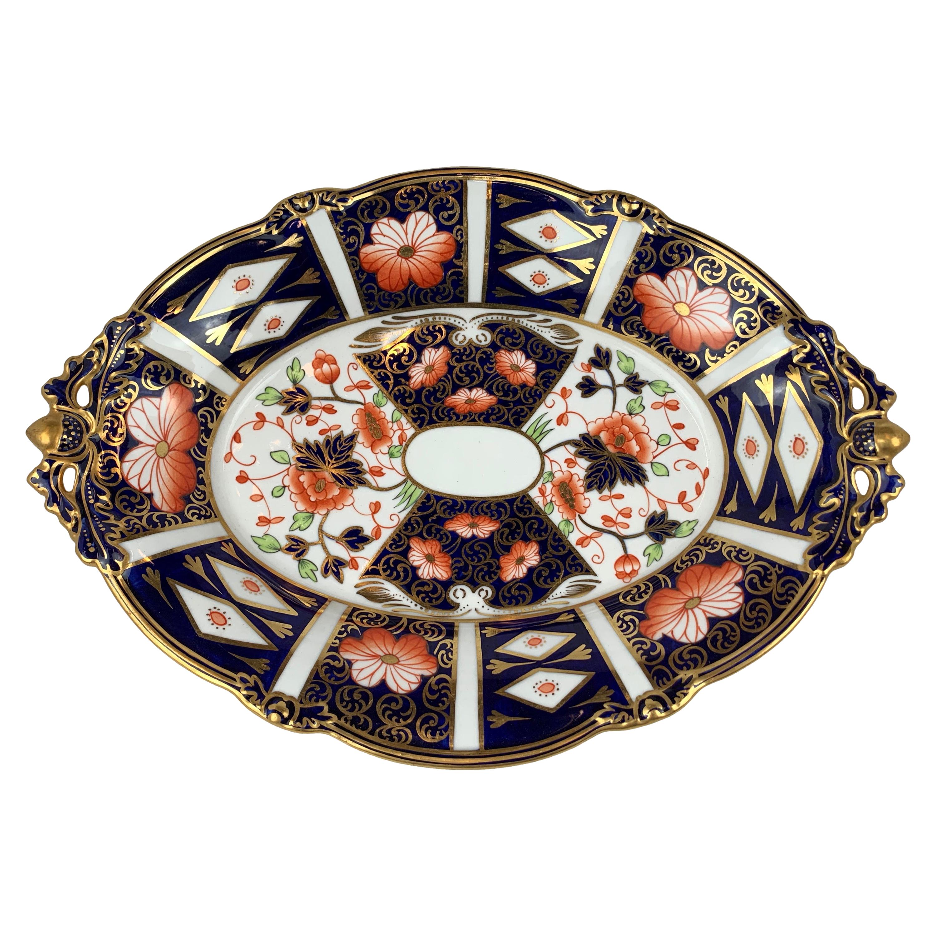 Royal Crown Derby Oval Footed Serving Dish-Traditional Imari Pattern #2451 