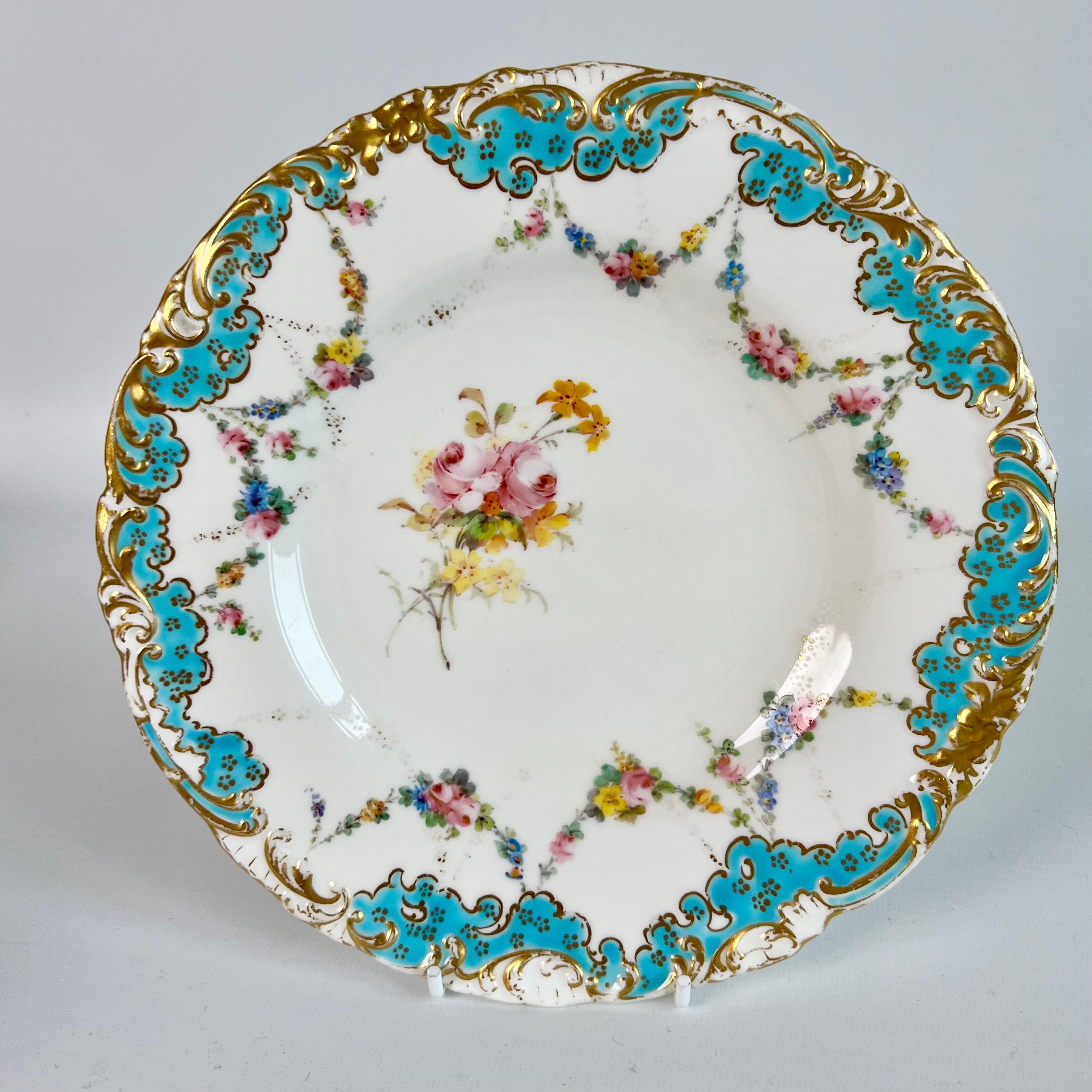 Royal Crown Derby Part Dessert Service, Turquoise with Flower Garlands, 1916 For Sale 2