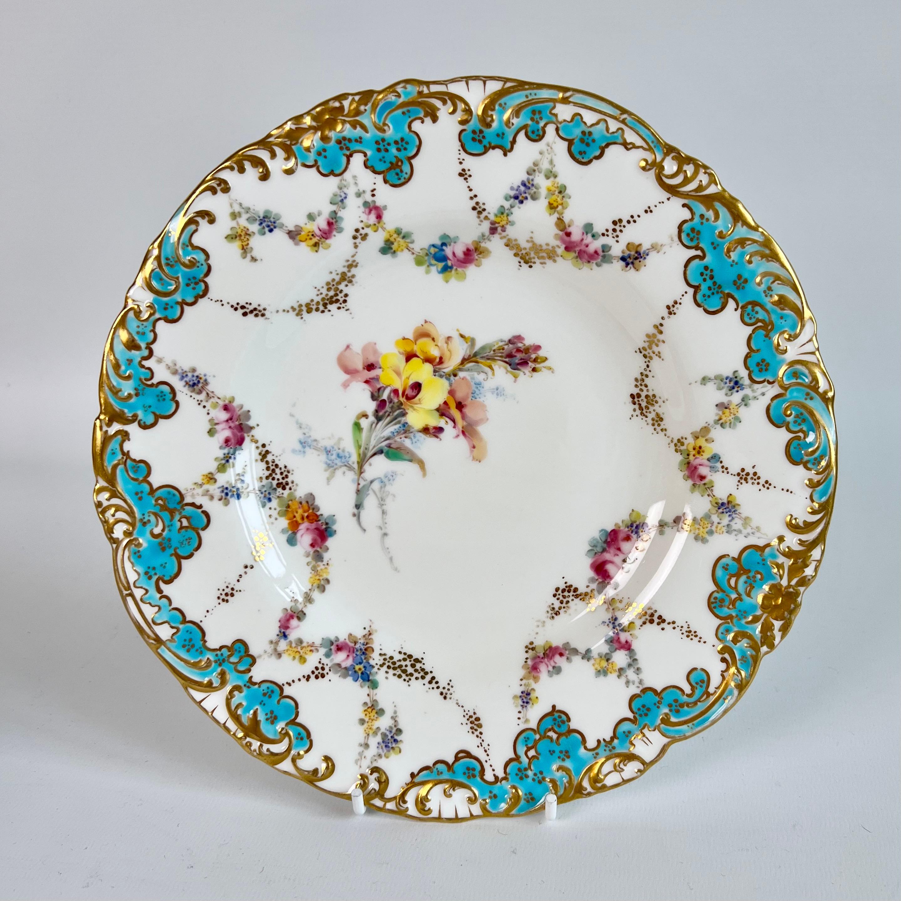 Royal Crown Derby Part Dessert Service, Turquoise with Flower Garlands, 1916 For Sale 3