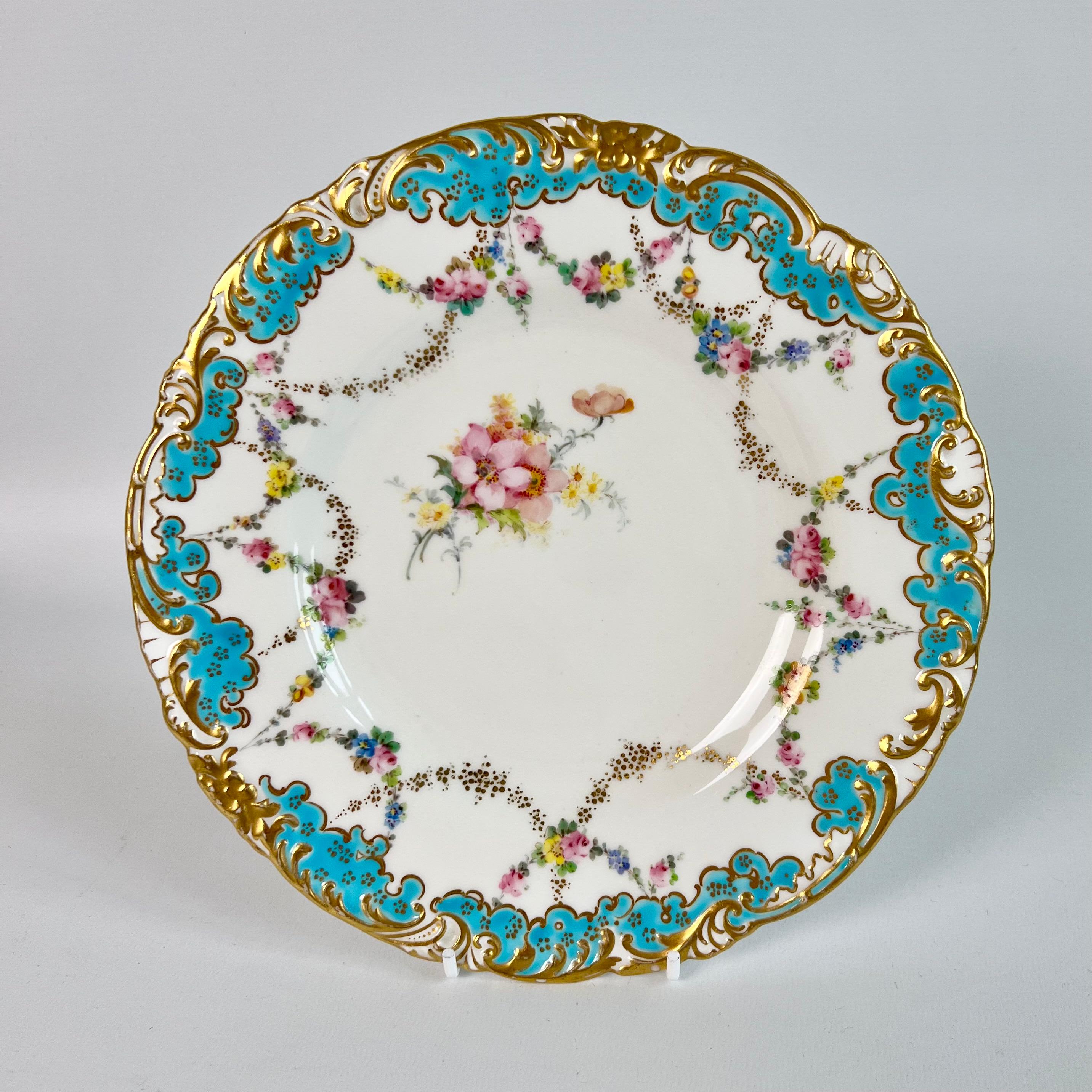 Royal Crown Derby Part Dessert Service, Turquoise with Flower Garlands, 1916 For Sale 4