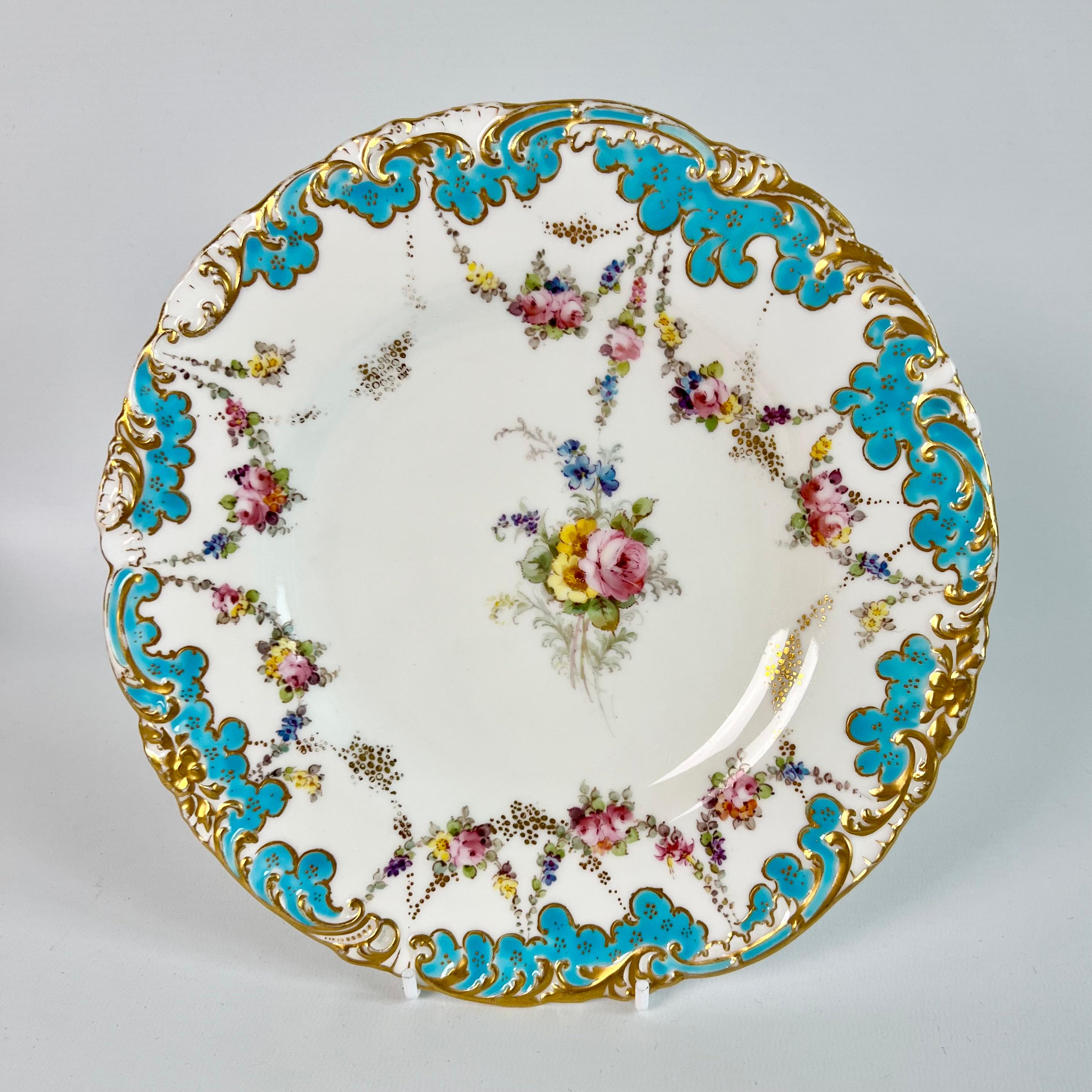 Royal Crown Derby Part Dessert Service, Turquoise with Flower Garlands, 1916 For Sale 5